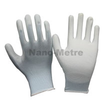 NMSAFETY hardware worker use 13g light blue nylon/polyester liner coated white pu working gloves en388 cheap daily labor gloves